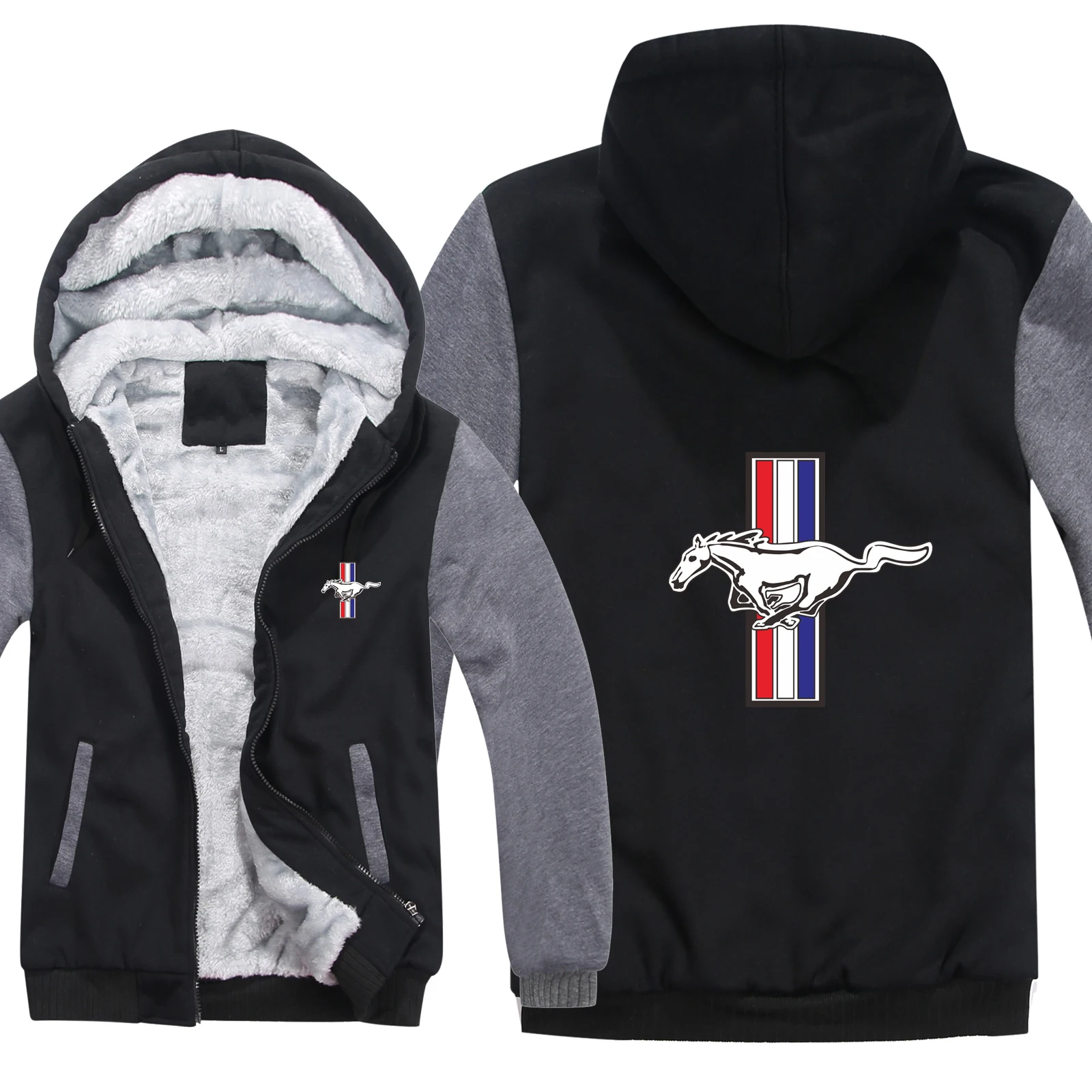 

Winter Ford Mustang Hoodies Mens Jacket Zipper Coat Fleece Thicken Mustang Sweatshirt Pullover