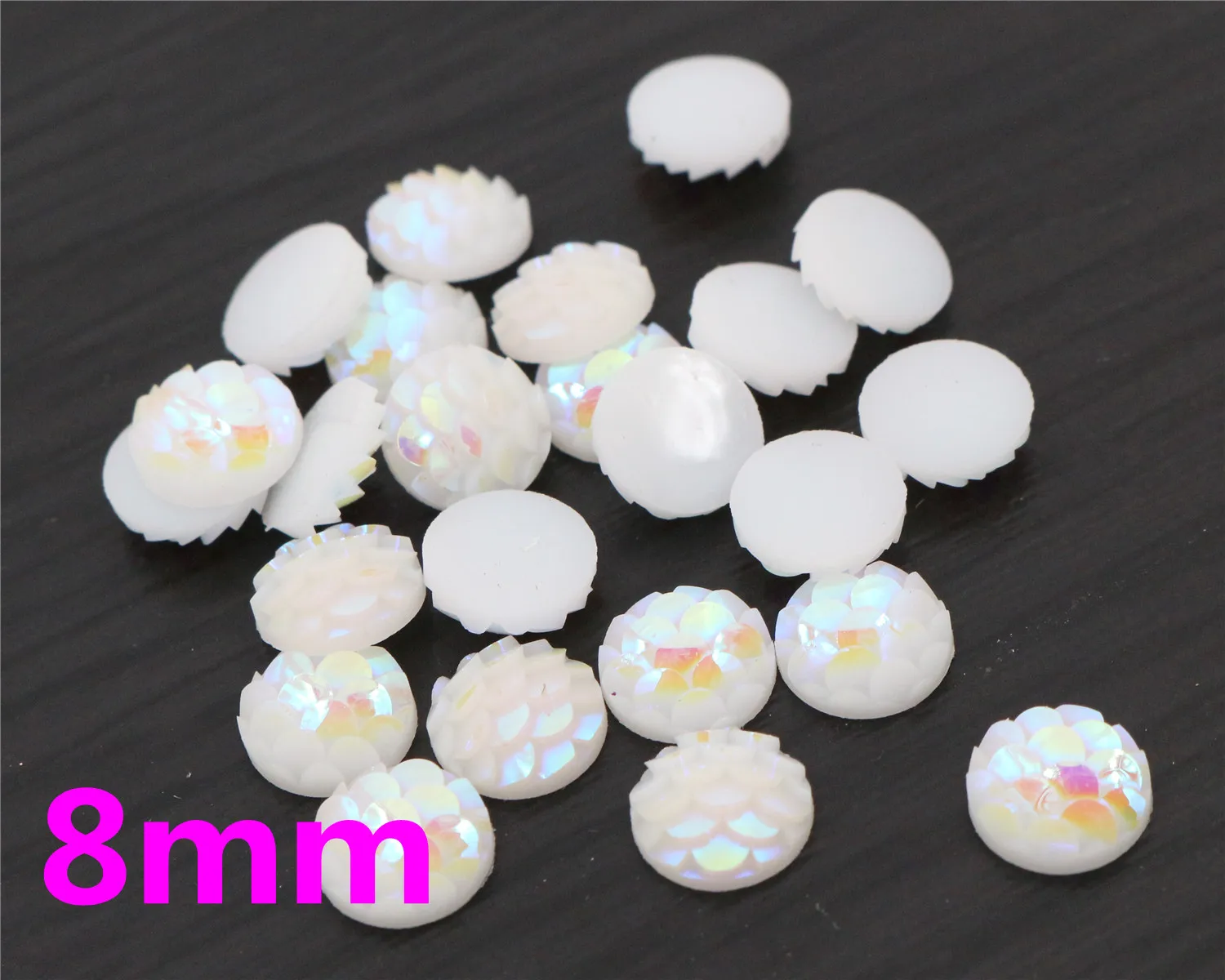 

New Fashion 8mm 40pcs Pure White AB Colors Fish scales Style Flat back Resin Cabochons For Bracelet Earrings accessories-O5-21