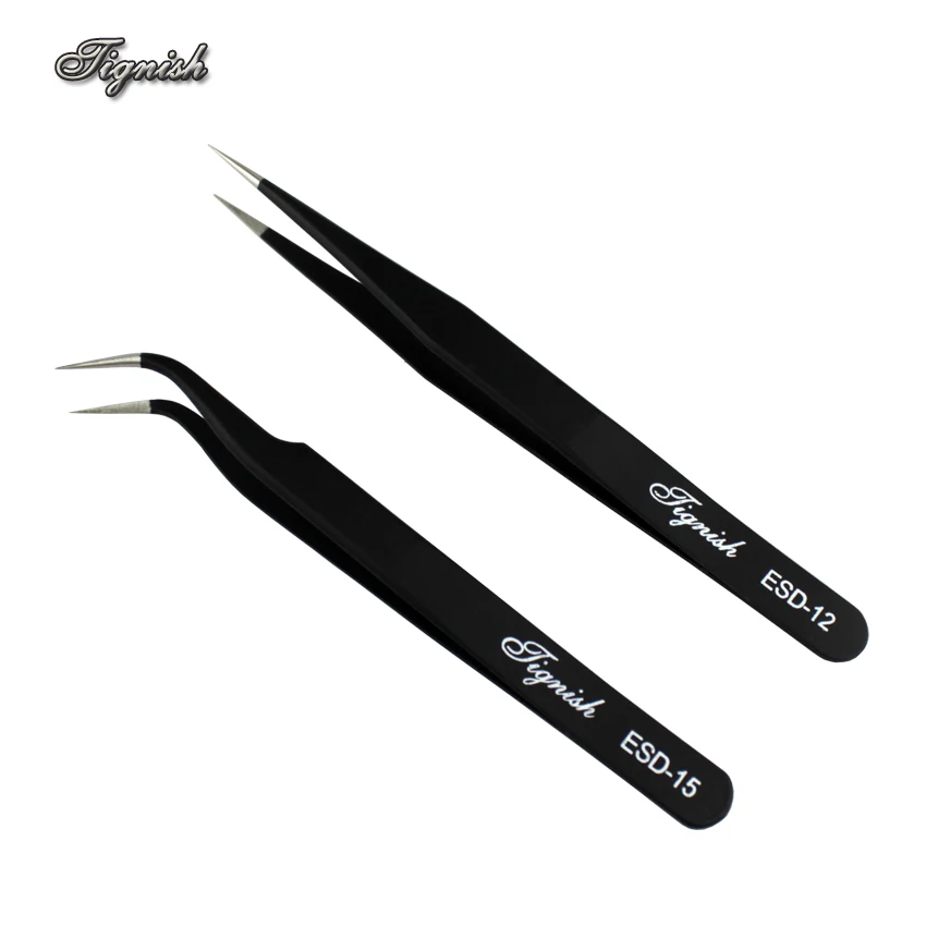 Антистатические гальванические немагнитные изогнутые прямые щипцы Tignish 2 шт./лот