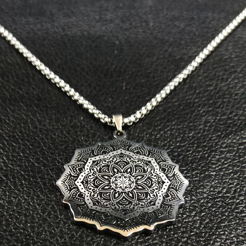 Ожерелье Wicca Lotus B18204 из нержавеющей стали цепочка на шею для мужчин серебристый