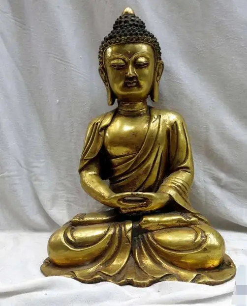 

free 13" China gilt bronze beautiful Buddhism Sakyamuni buddha Sculpture Statue fast
