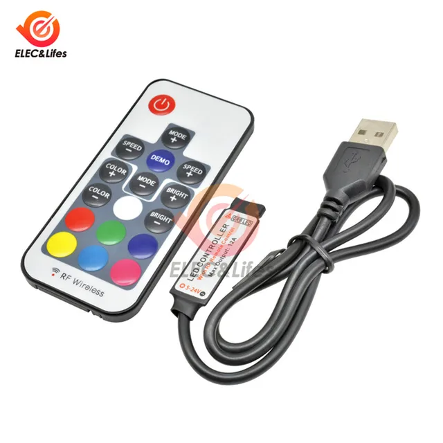 RF Wireless RGB LED Controller with 17-Key Wireless Remote Control Dimmer for 5050 Strip Lights
