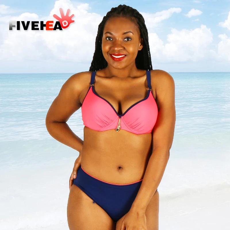 MAMAMIA bikini women swimsuit big size two piece mid waist elastic XXL 6XL swimsuit blue push up