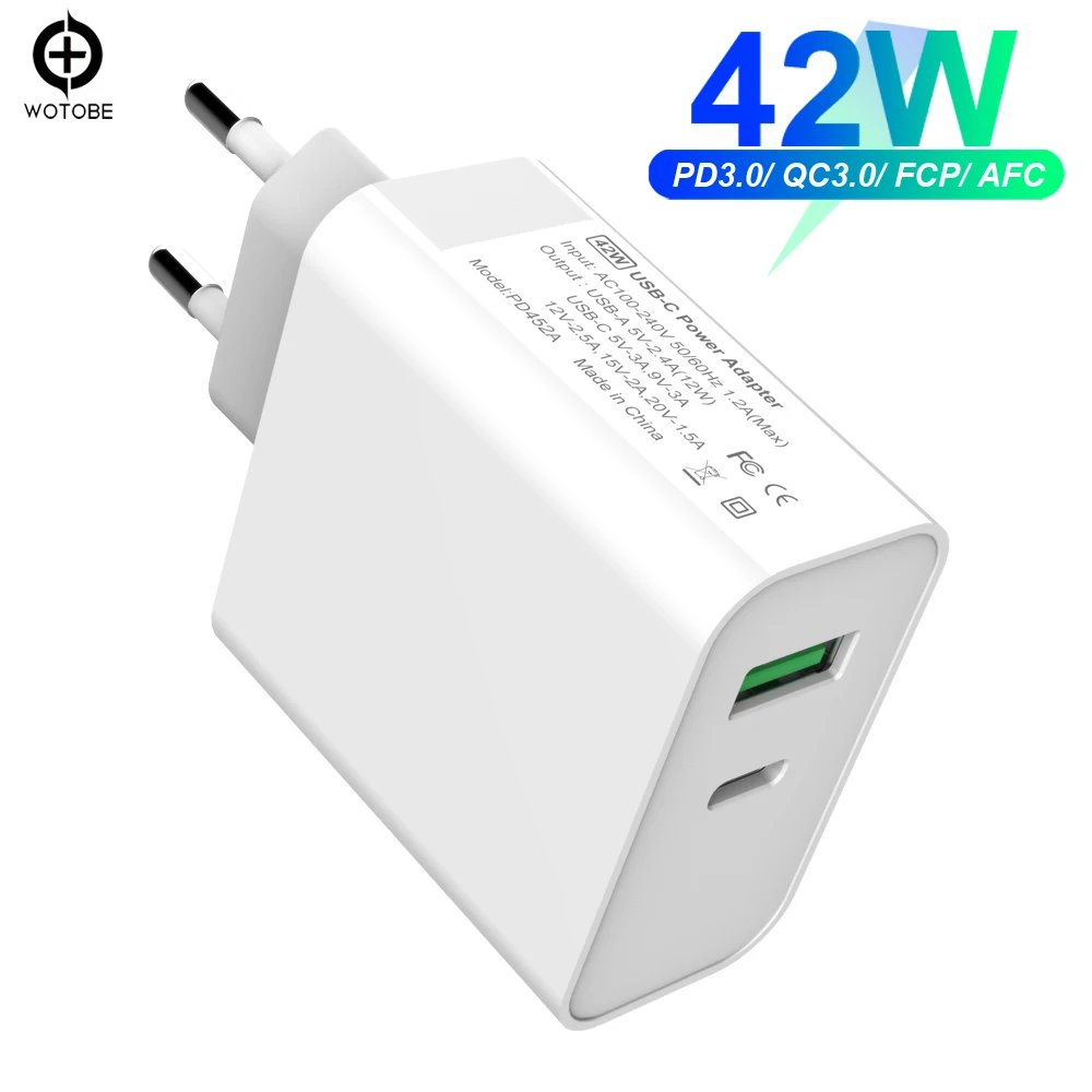 42 Вт TYPE-C USB-C адаптер питания, PD30W QC3.0 зарядное устройство для USB-C ноутбуков MacBook Pro/Воздушный iPad Pro samsung iPhone (стандартный кабель