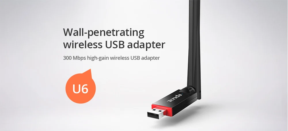 Tenda U6 Беспроводная USB сетевая карта, 300 Мбит/с WiFi USB сетевой адаптер, USB 2,0 режим станции, режим SoftAP, 1* 6dBi внешняя антенна