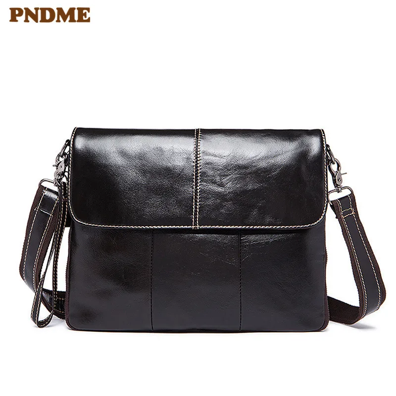 

PNDME simple top layer cowhide men's messenger bags light summer designer luxury genuine leather flip shoulder bag for men soft