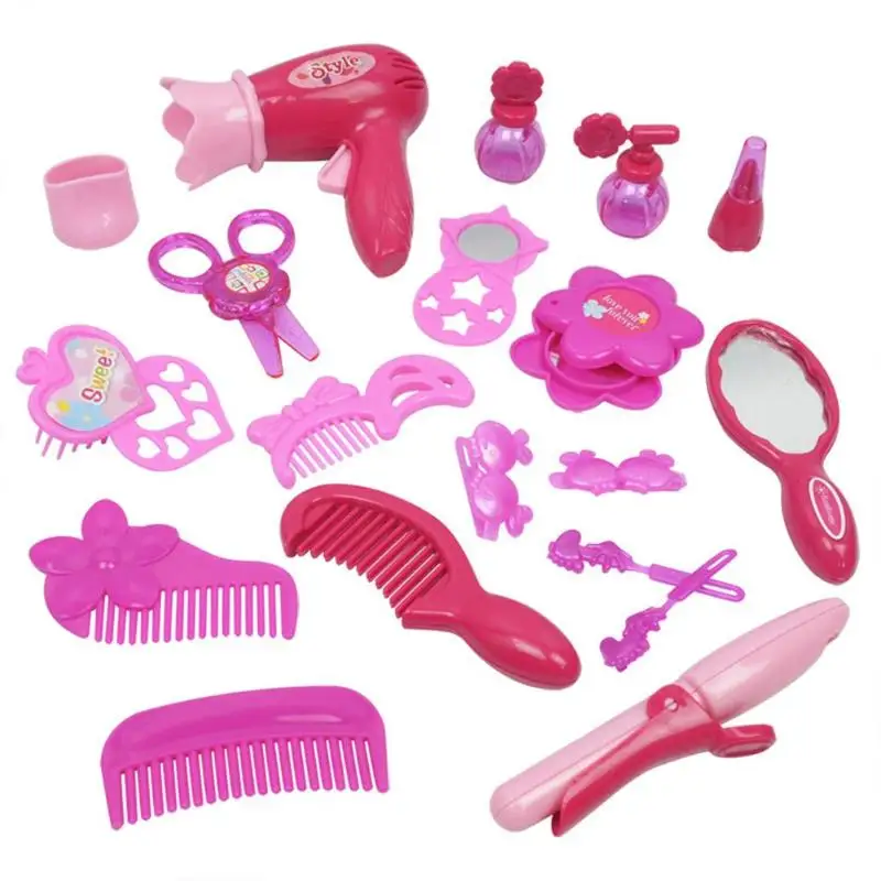 17 шт. макияж туалетный салон красоты игрушки Ролевые игрушки девушки гребень Моделирование Фен игрушка набор подарки для детей подарки на день рождения - Цвет: Красный