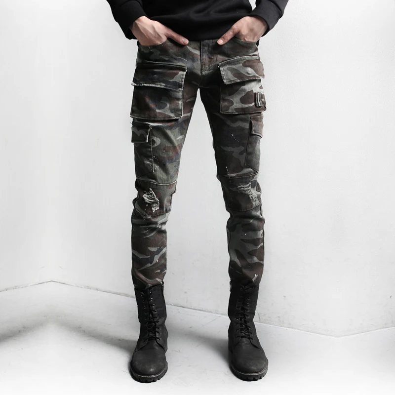2017 Personalized Camouflage trousers fashion pants male casual frock boot cut jean L XXL-in