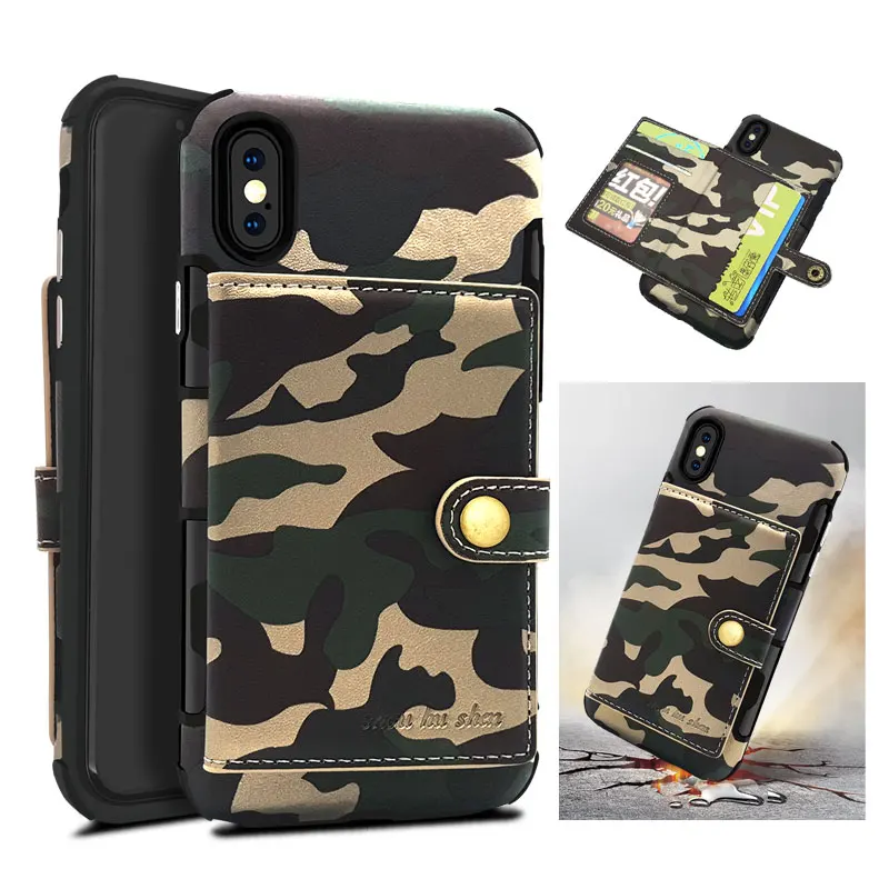 LANCASE For iPhone X Case Leather Flip Camouflage Card