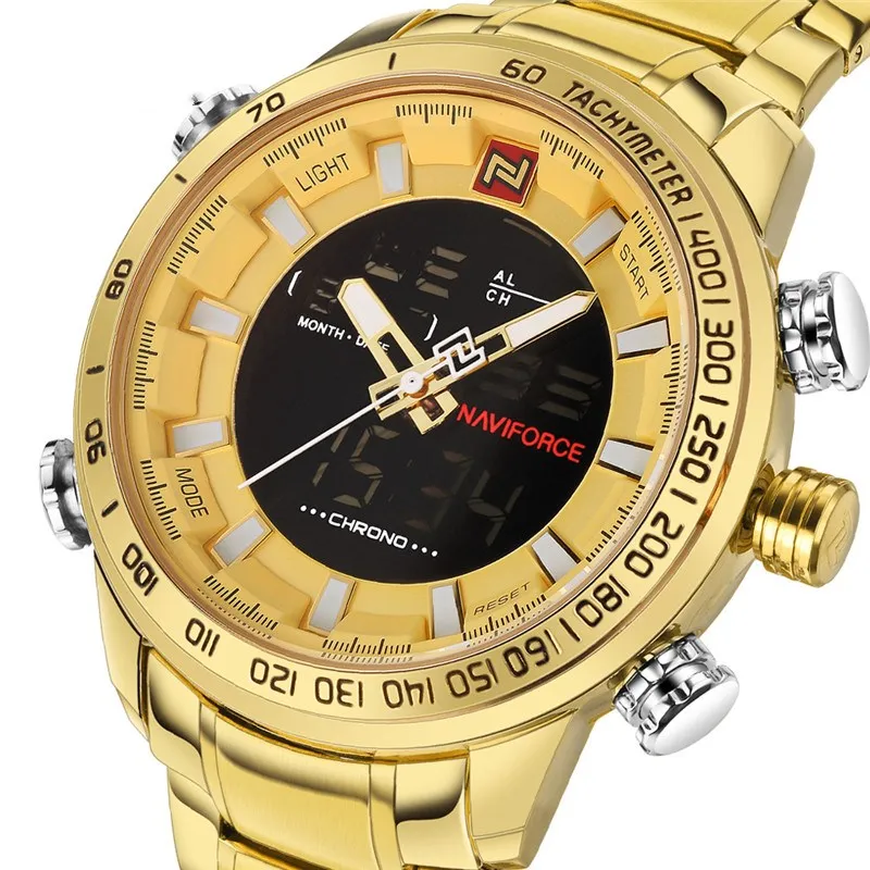 

New Sport Watches Men Luxury Brand Dual Display LED Digital Waterproof Full Steel Quartz Watch Sports Man Clock NAVIFORCE