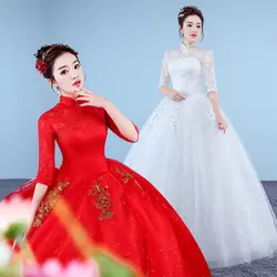 Большие размеры, Новые свадебные платья трапециевидной формы с высоким воротом и короткими рукавами, украшенные пайетками, красные и белые