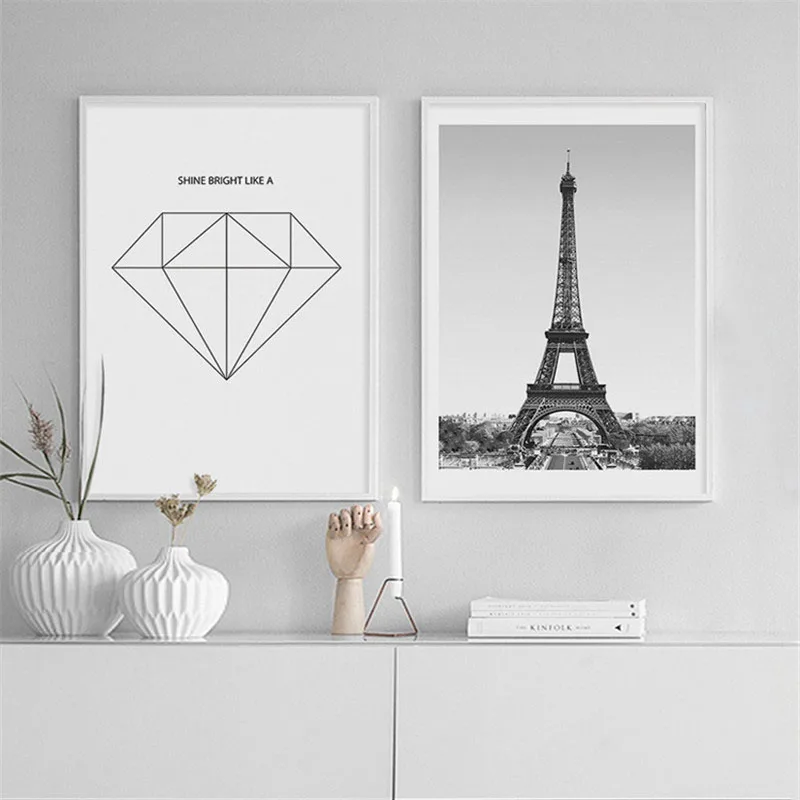 HAOCHU Nordic Canvas Print Decoration Painting Creative Geometric Tower Heart Wall Art Picture Poster Living Room Bedroom Hotel