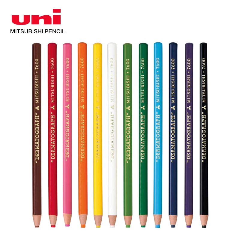 

12pcs/lot Uni Grease/Wax Pencil 12 Colors 7600 Hand Tearing Paper Industrial Crayons For Writing Marks