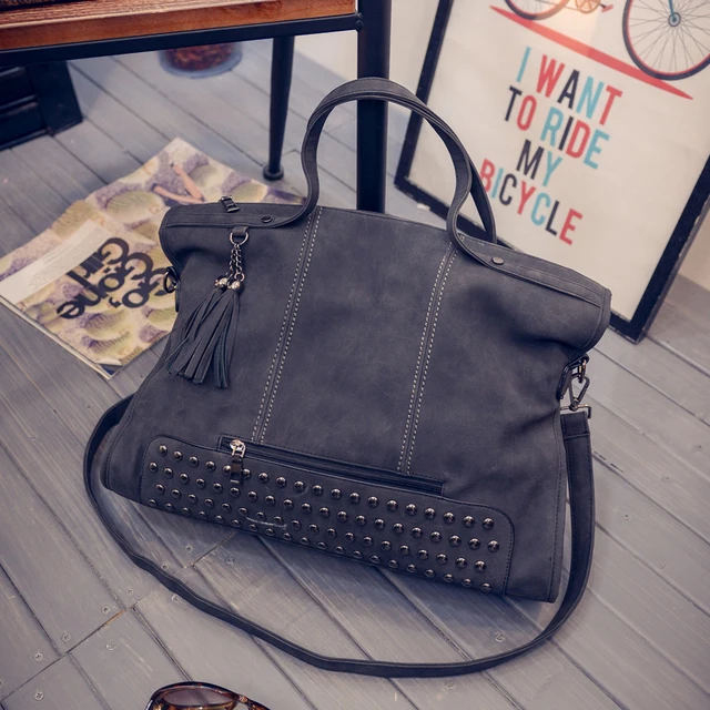 Fashion Rivet Women Handbags High Quality Nubuck Leather Ladies Hand Bags Large Shoulder Bag Luxury Handbags Women Bags Designer Black
