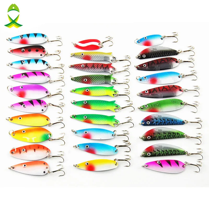 JSM 30Pcs/lot Assorted Spoon Metal Fishing Lure Saltwater Spinner Baits