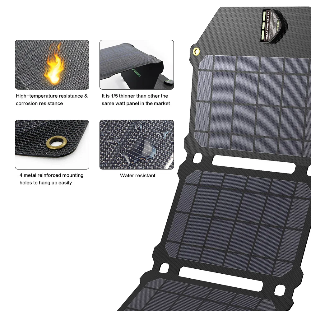  ALLPOWERS 21W Mobile Phone Charger Dual USB 5V 4A Solar Panel ETFE Solar Charger for Smartphones