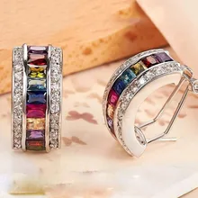 Трендовые радужные круглые серьги-гвоздики романтические красочные проложенные Багет CZ серьги нежные женские вечные ювелирные изделия подарок L3K693
