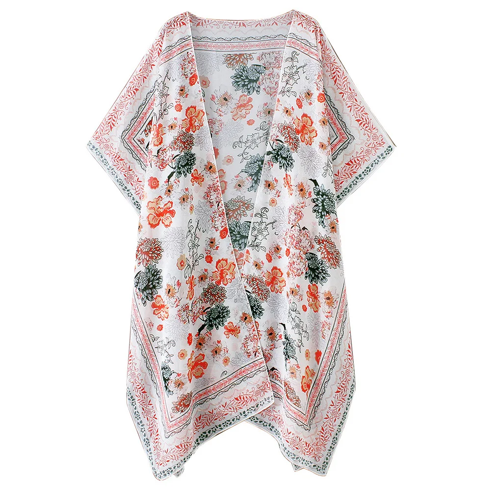 

Zexxxy coay casual coat Women's Summer Floral flower Pattern 3/4 Batwing Sleeve Open Chiffon Coat