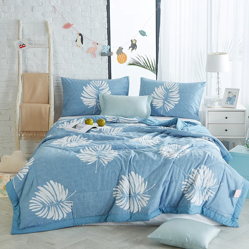 

Leaves Blue Quilting Summer Comforter Quilt Stitching Polyester Fabric Polyester Filler Twin Full Queen Air-Condition