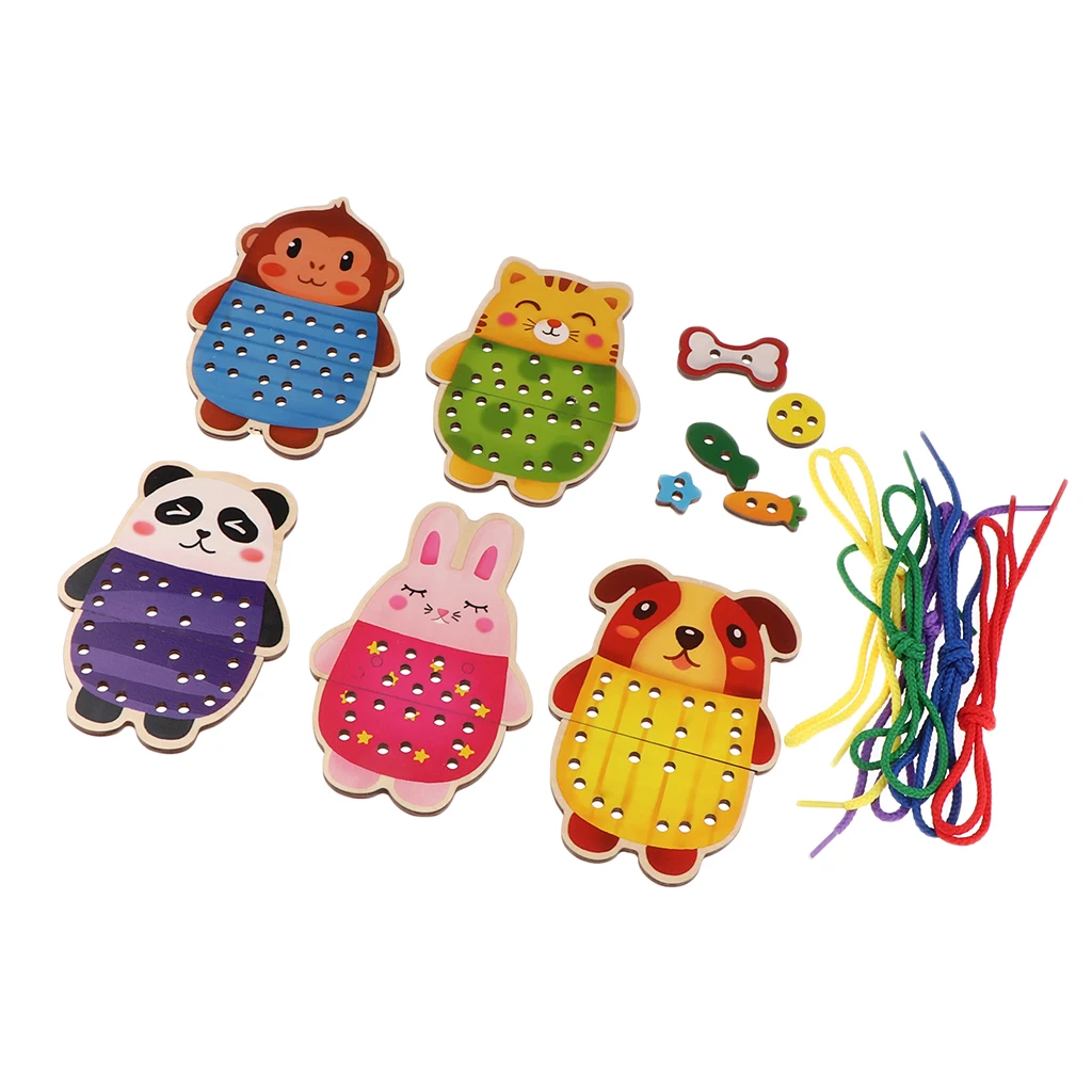 5pcs/set Lacing Toys Early Kids Education Intellectual DIY Threading Puzzle Dress Up Toy Toddler Baby Hand-Eye Coordination Toy