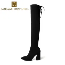 

Women Winter Shoes Black Stretch Slim Thigh High Boots Women Fashion Sexy Over the Knee Boots 8.5CM High Heel Shoes Woman K-165