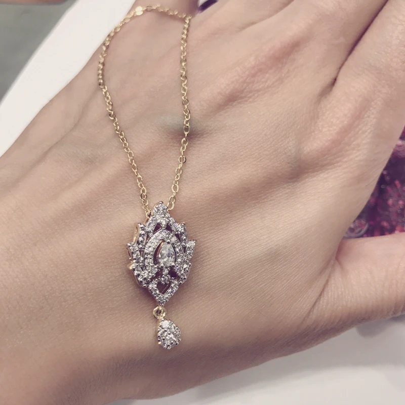 GZJY Charming Double Gold Color Chain Necklace White Zircon Crystal