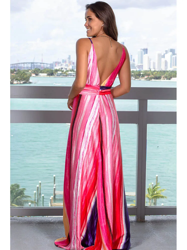 9 цветов женское Макси платье с высоким разрезом без рукавов с v-образным вырезом летнее платье пляжное праздничное повседневное длинное платье eDressU LQ-2301