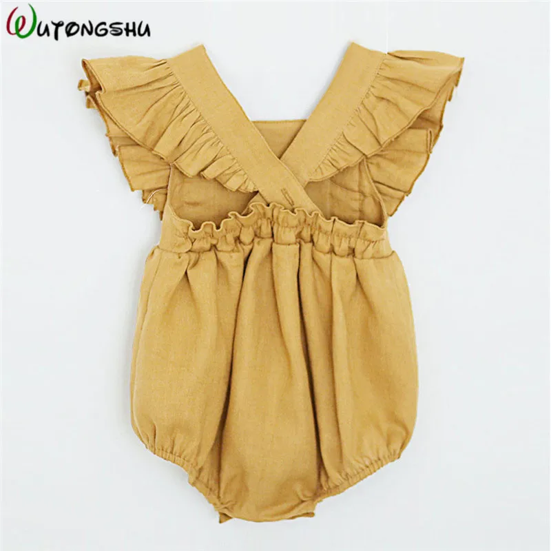 Newborn Baby Girls Rompers Ruffle Linen Cotton Baby Girl Clothes Spring Summer Backcross Jumpsuits Outfits Sunsuit Baby Clothing