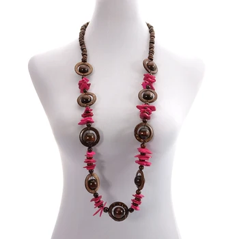 

Ethnic Wholesale Natural Coconut Shell Long Beaded Handmade Necklace Wooden Round Strand Knitted Bohemian Jewelry for Women