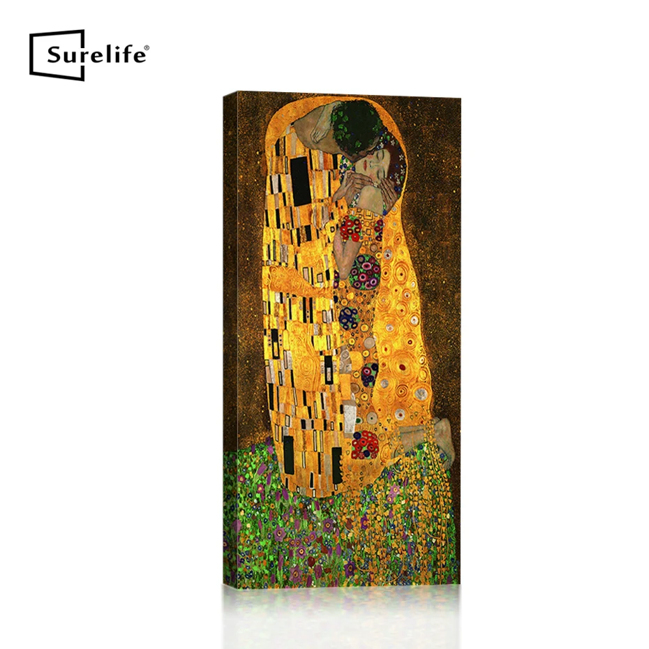 

Classic Gustav Klimt Classic Kiss Canvas Painting DIY Solid Wood Frame Stretched Poster Print Wall Art Pictures Entrance Decor