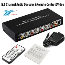 Optical SPDIF Toslink Coaxial To 5.1CH Analog RCA Audio Converter 5.1 Channel Audio Decoder with Remote Control and Power Plug