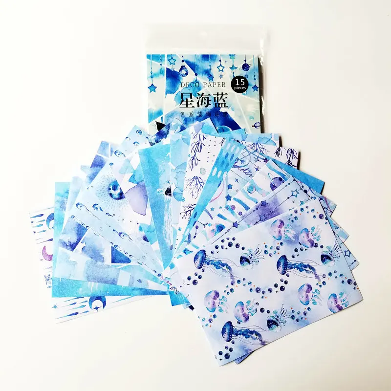 

15PCS New Color Series Big Background Stationery For DIY Albums Scrapbooking Diary Decoration Cartoon Depicting Stickers