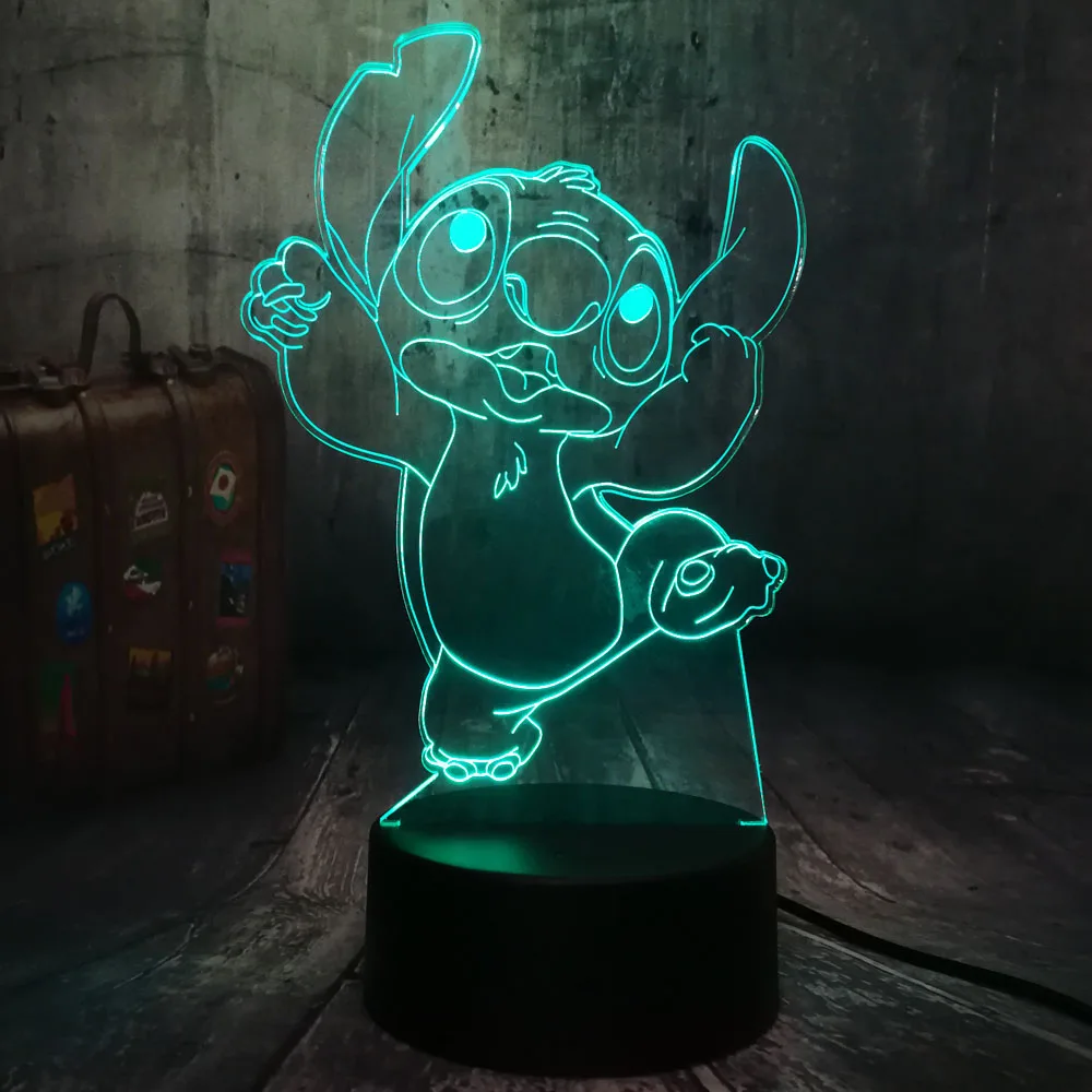  Novelty Cartoon Dancing Stitch Cute Kids Present 3D LED Night Light 7 Color Change Desk Lamp Holida