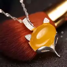 Природный желтый халцедон кулон S925 серебро Природный камень кулон Цепочки и ожерелья Модный Элегантный Симпатичные Фокс женщин Нарядная, для девочек ювелирные изделия