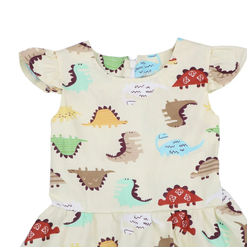 Funny Dinosaur Printing Girls Dress Kids Clothes Children Flower Princess Sleeveless Dresses Summer Beach Baby (4)