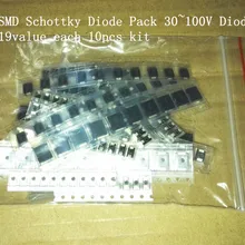 19 значений 10pcs SMD диод Шоттки пакет 30~ 100 в светодиод комплект для ремонта и научно-исследовательских SS34 SS36 SS210 SS16 SS24 SS12 SS14 SS26 SS310
