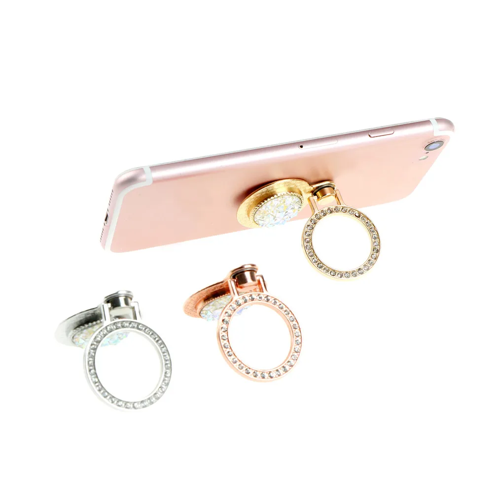 

Bling Gemstone Crystal Finger Ring Phone Holder 360 Degree Metal Round Stand Bracket Universal for Smart Cell Phone 3 Colors
