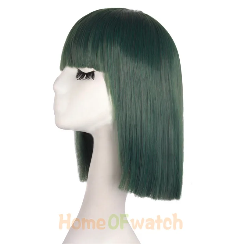MapofBeauty 14 дюймов короткие прямые синтетические парики с челкой Темно-зеленый парик для косплея термостойкие Хэллоуин женские волосы