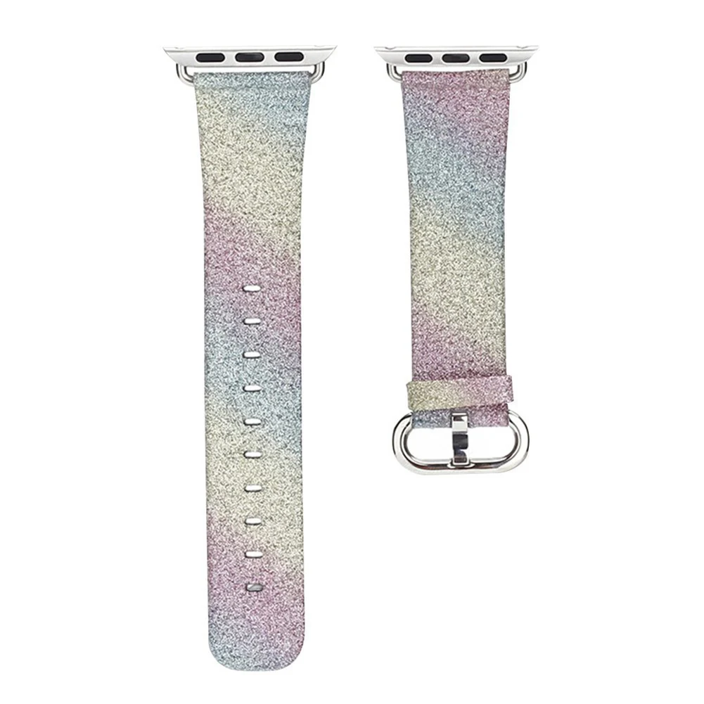 

Practical Bling Bling Shiny PU Leather Watch Band for Apple Watch iWatch All Models, Replacement Watchband with Stainless Stee
