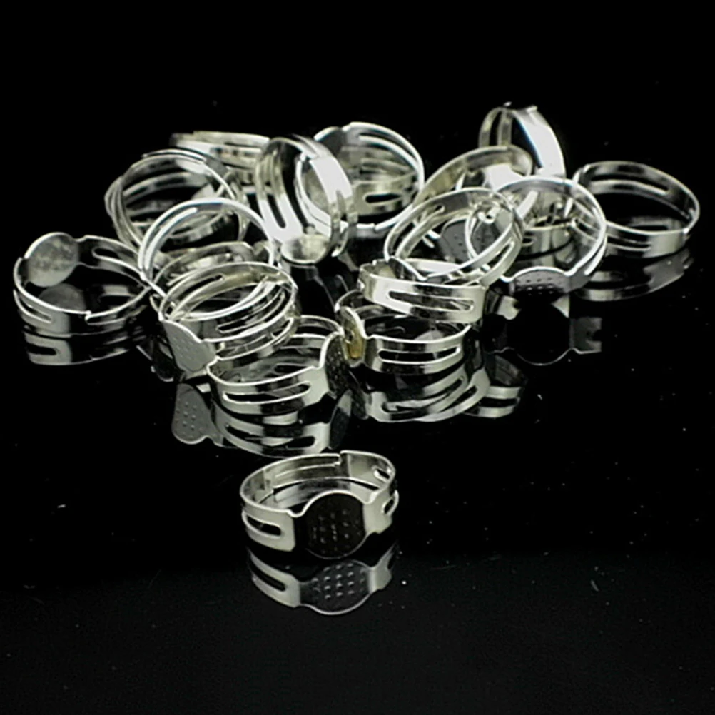 100Pcs/pack 16mm Silver Plated Adjustable Flat Ring jewelry Findings