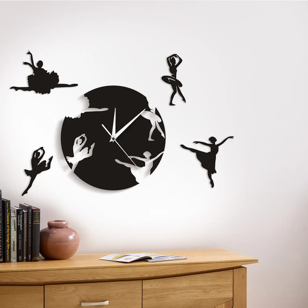 

1Piece Flowing Ballerinas Wall Art Dancing Room Wall Decor Modern Design Dancing Girls Decorative Wall Watch Escape Girls Clock