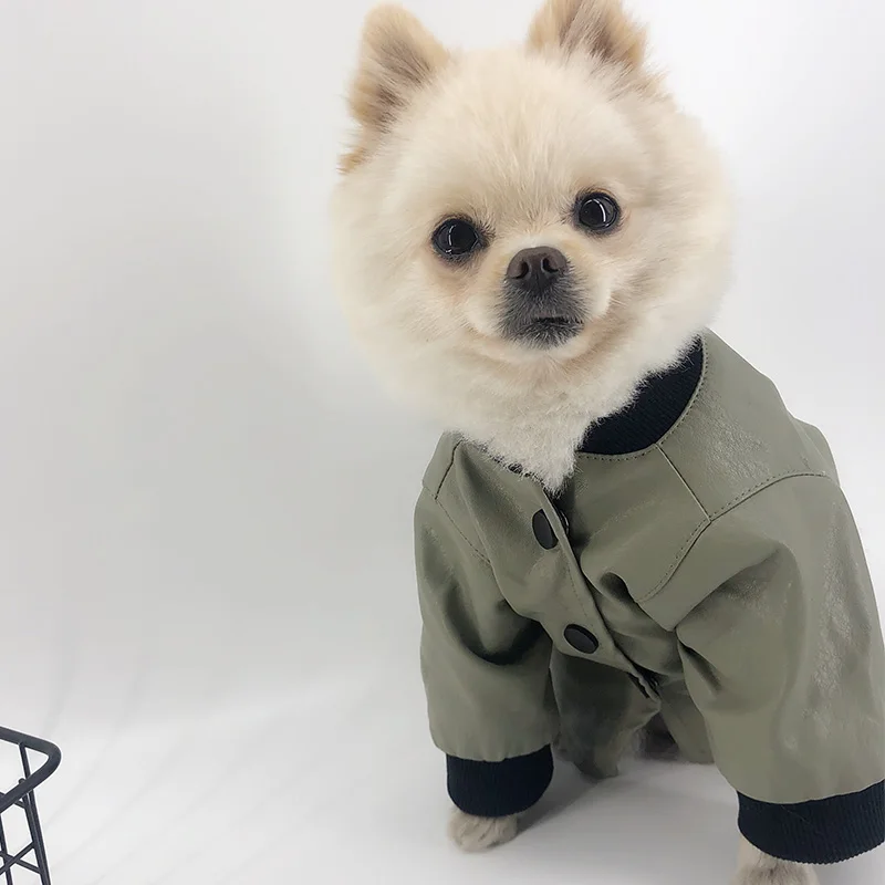 Зимняя одежда для собак кожаное пальто куртка наряд Pomeranian Poodle Bichon Schnauzer костюм