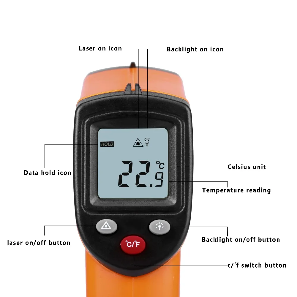 Floureon цифровой лазерный инфракрасный термометр точечный-50-380 градусов Профессиональный Бесконтактный измеритель температуры пистолет