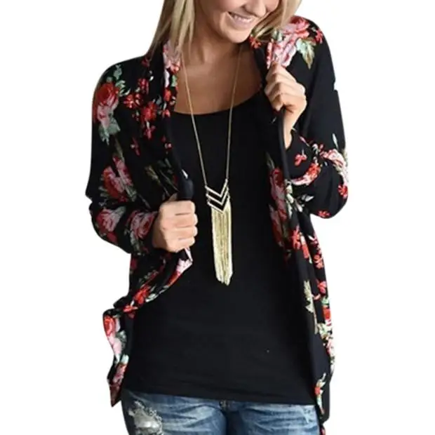 

Yfashion Women Rose Floral Long Sleeve Jacket Fashionable Coat Top