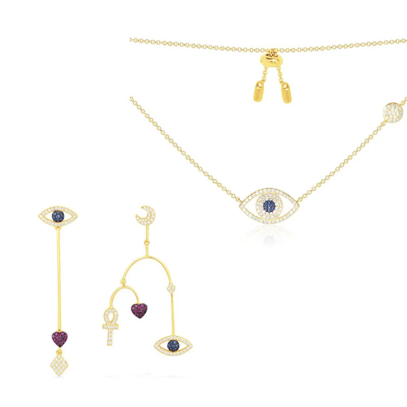 

Fashion Charm 100% Sterling Silver Original 1:1 High Quality Eye Of The Lucky Jewelry Set Women Jewelry Free Mail