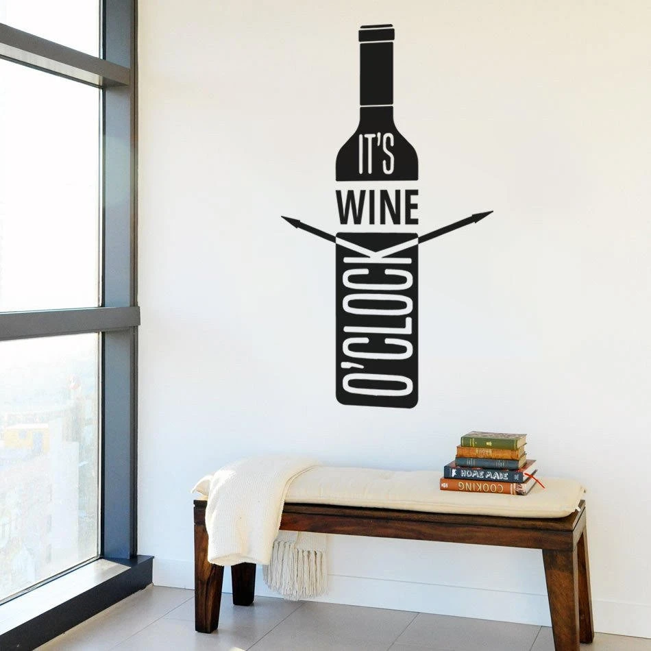 Wall Decal Vinyl Sicker It S Wine O Clock Wine Bottle Wall Art Design Room Home Bedroom Living Room Kitchen House Decor Ww 234 House Decoration Decoration Designwall Decals Aliexpress