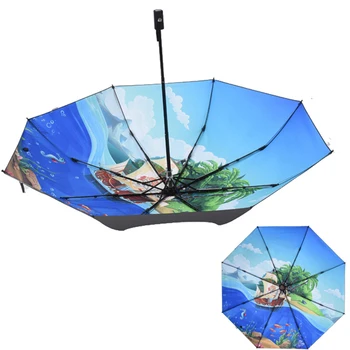 

2018 Creative Cartoon Pattern Anime Umbrella Rain Women Men 3Fold Light and Strong Female's Sun Umbrellas Rainy Sunny paraguas