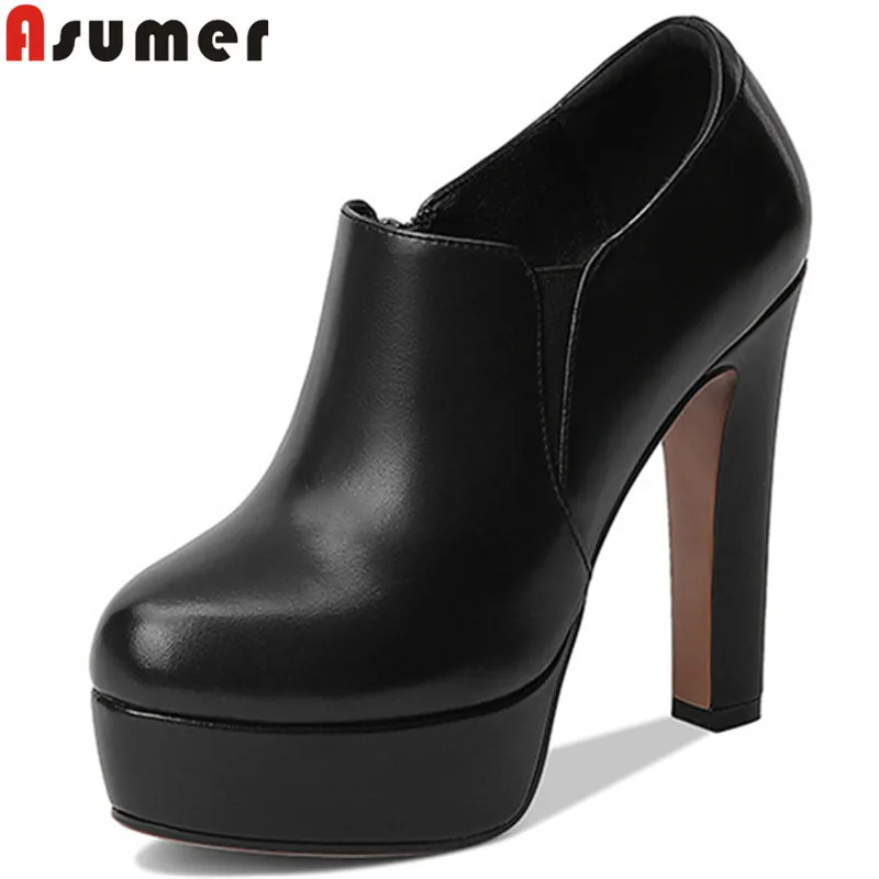 

ASUMER 2019 hot sale new pumps women shoes round toe zip genuine leather shoes super high heels shoes platform shoes big size