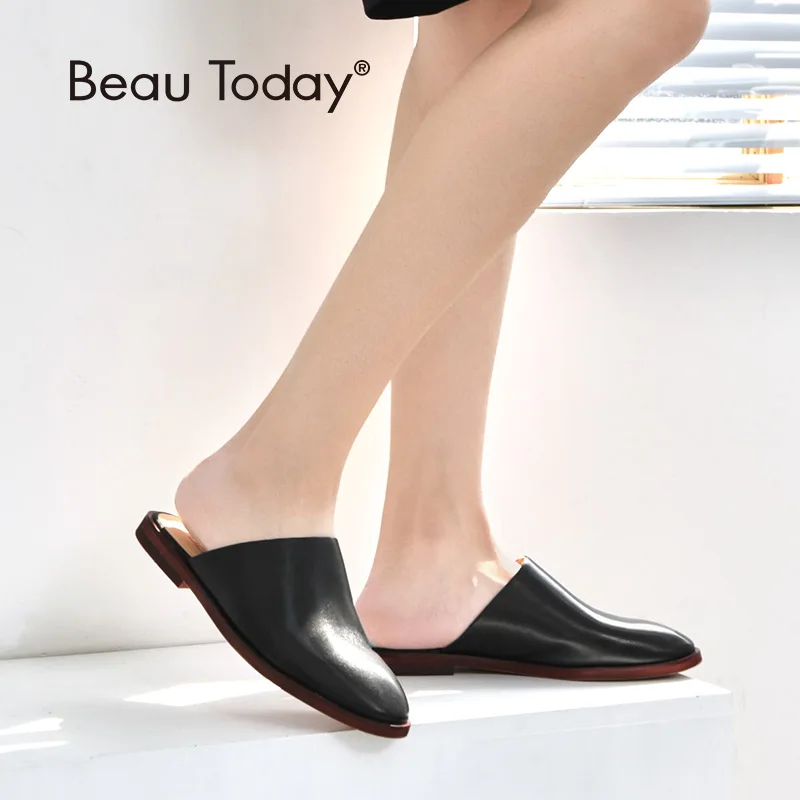 Женские туфли без задника BeauToday модные ручной работы из натуральной кожи 36048|brand