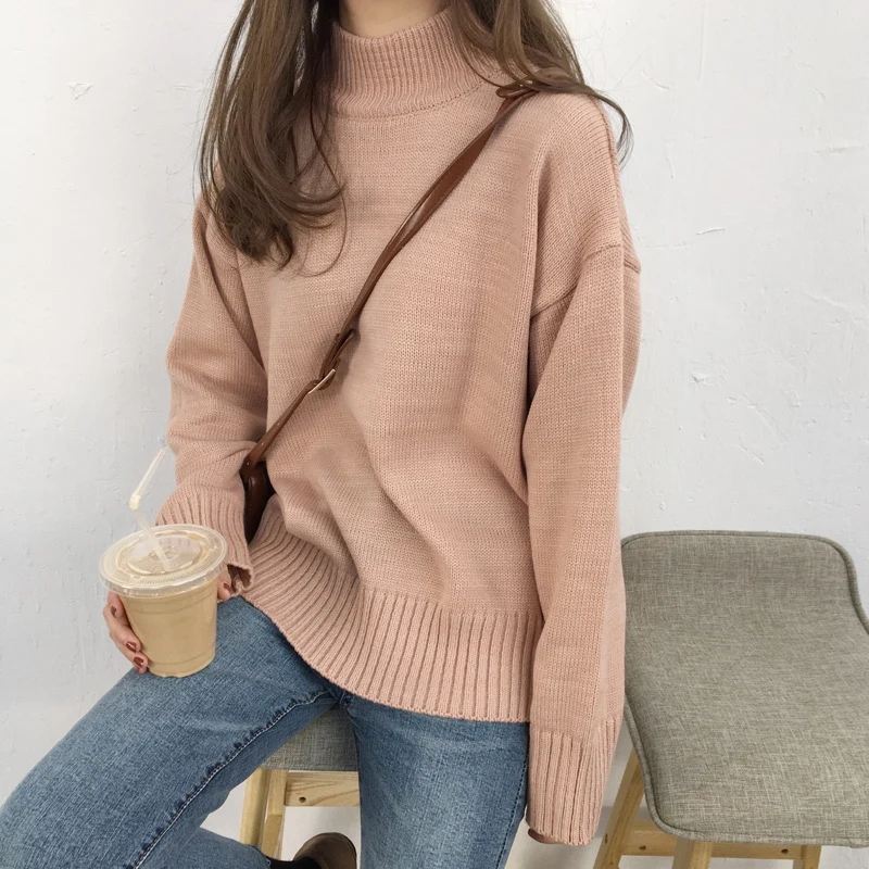 

Women'S Loose Kawaii Thick Solid Color Sweaters Loose Lady Pullover Turtleneck Sweater Female Korean Harajuku Clothing For Women